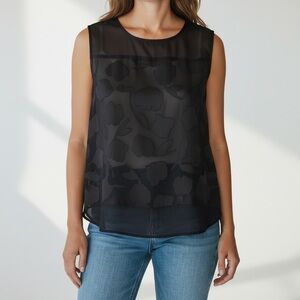 Ann Taylor Black Sheer Blouse sleeveless top size M